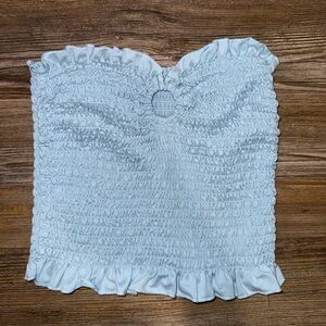 Ruched Light Blue Cropped Tube Top